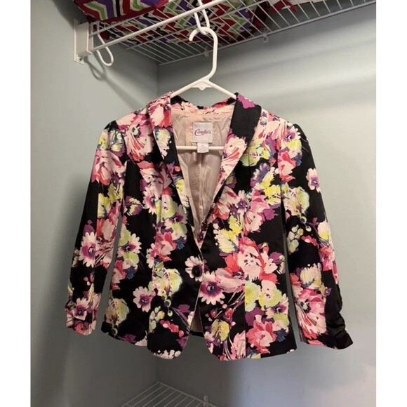 Candie's Abstract Floral Long Sleeve Blazer Size M Career Button Jacket Top - Picture 1 of 3